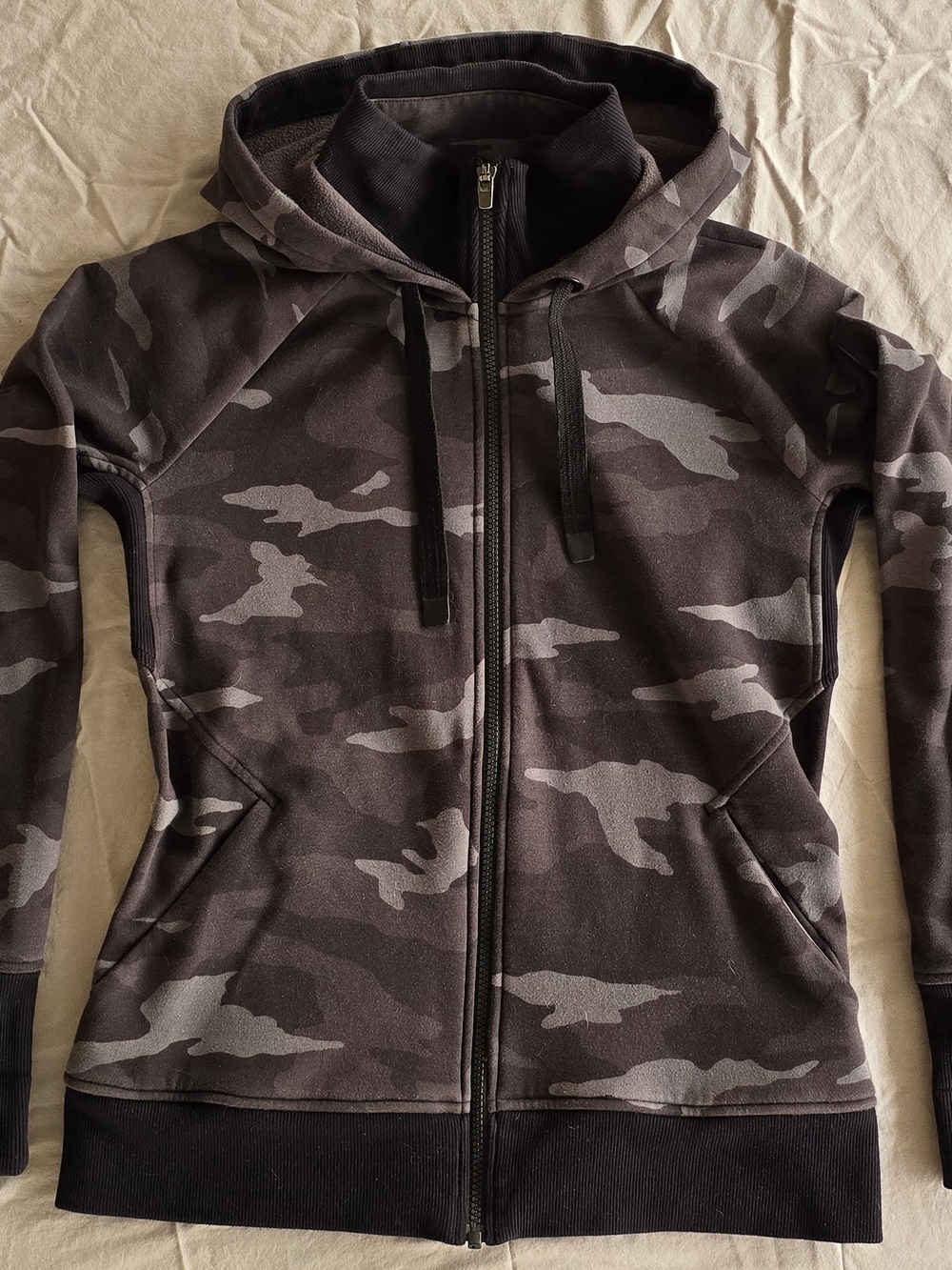 Women's Athleta Black-Camo Zippered Hoodie - Small